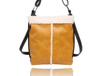 Square Hobo with faux fur trim and contrasting belt on side -soft